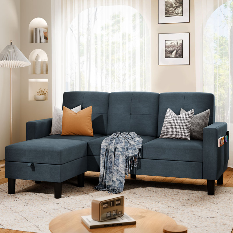 Canapé avec repose-pieds 76,4 po Azura, Mélange de coton gris
