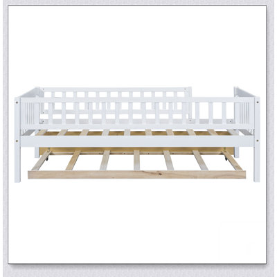 Wood Daybed With Trundle And Fence Guardrails
