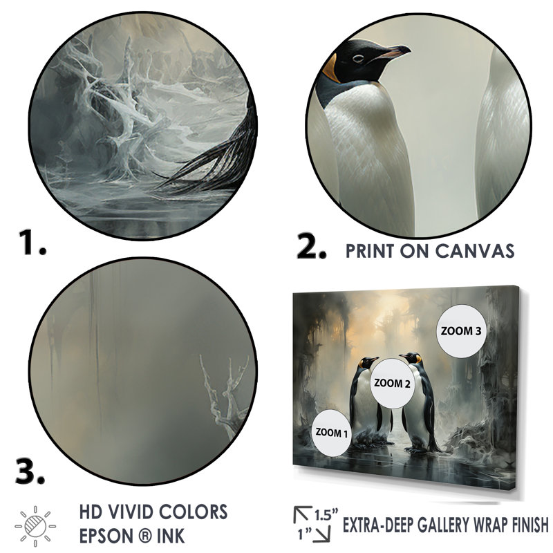 Élégance de famille pingouin dans la neige - décoration murale pingouin, Toile tendue, H 16 po x l 32 po x P 1 po