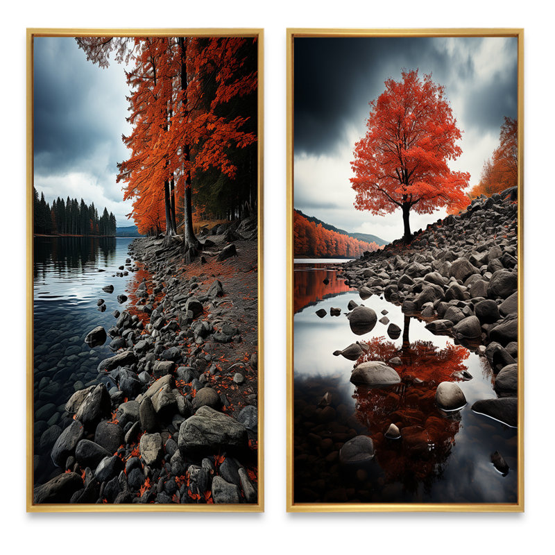 «Canada Autumn Tranquility», 2 pièces sur toile, Encadrement doré, H 40 po x l 40 po