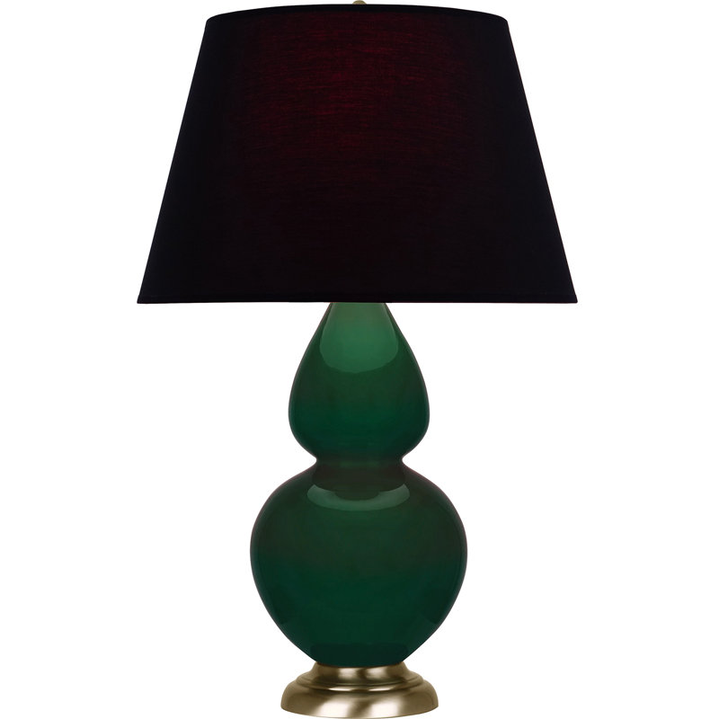 Lampe de table double gourde en céramique, Noir / Rouge, Jungle glacé / laiton, Laiton