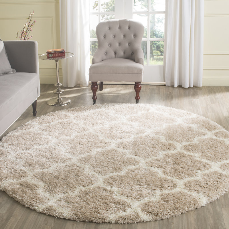 Tapis performance à poil long à motif géométrique Montréal Bertl, Rond 6 pi 7 po