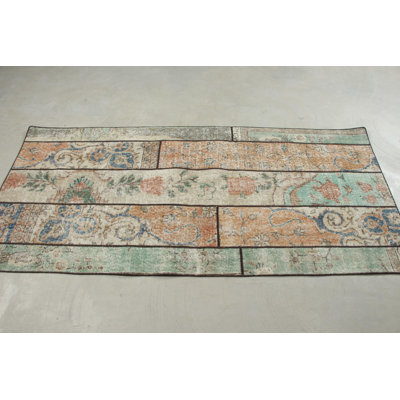 Vintage Orange Turkish Anatolian Patchwork Rug Ideal for Kitchen Accent with Oushak Design