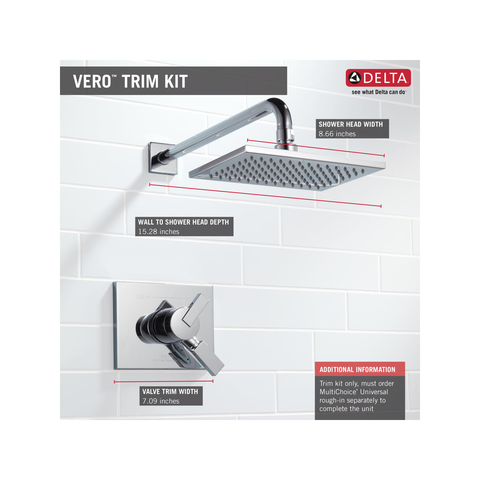 Vero 17 Series Dual-Function Shower Faucet Set, Shower Handle Trim Kit, Chrome