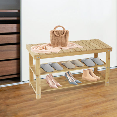 Hofitlead 27.5" Shoe Rack Solid Wood Shoe Bench