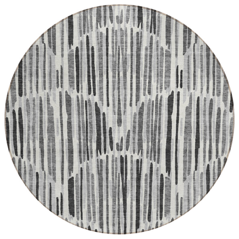 Tapis extérieur rond lavable abstrait gris ivoire et gris anthracite 8 pi