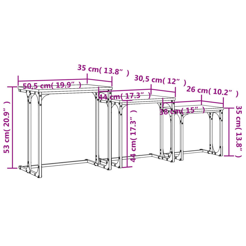 17 Stories Nesting Coffee Tables 3 Pcs Smoked Oak Engineered Wood, Brown Oak