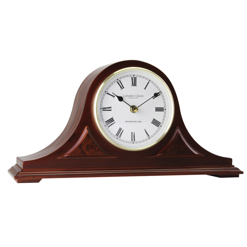 Napoleon Traditional Roman Numeral Alder Wood Quartz Movement / Crystal Tabletop Clock in Mahogany