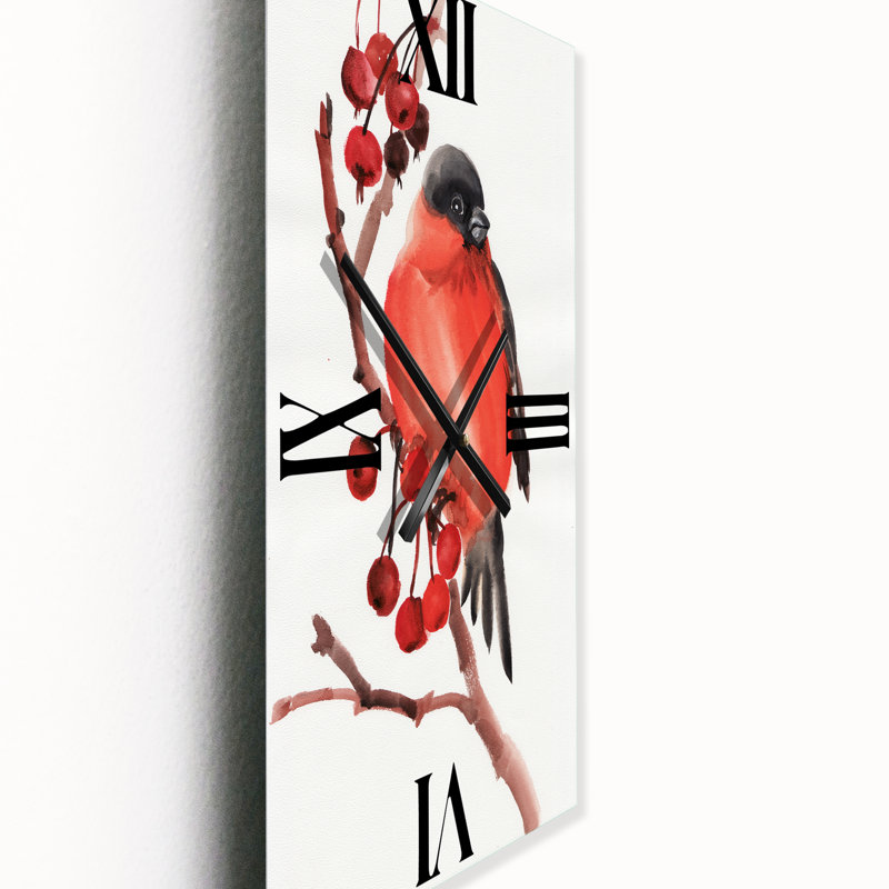 Horloge murale bouvreuil sur une branche avec des baies, Petit
