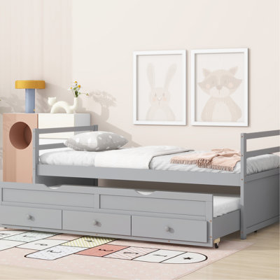 Headboard And Twin Bed In Grey, With Trundle Storage Grey Featuring Headboard, , Three Options