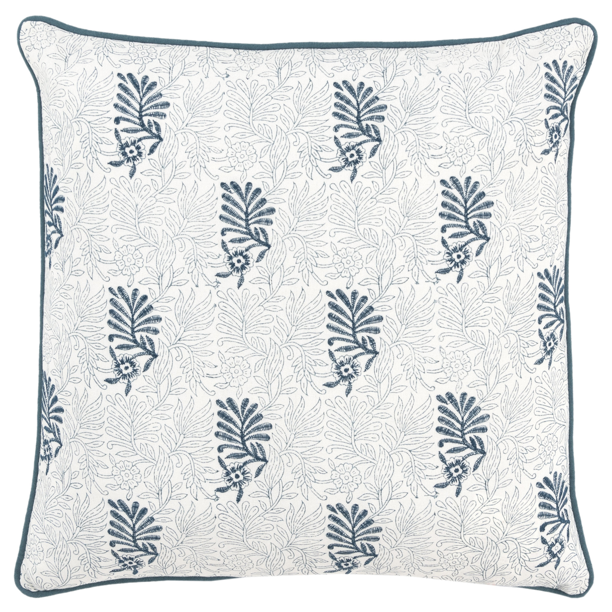 Betania Embroidered Cotton Throw Pillow, Teal
