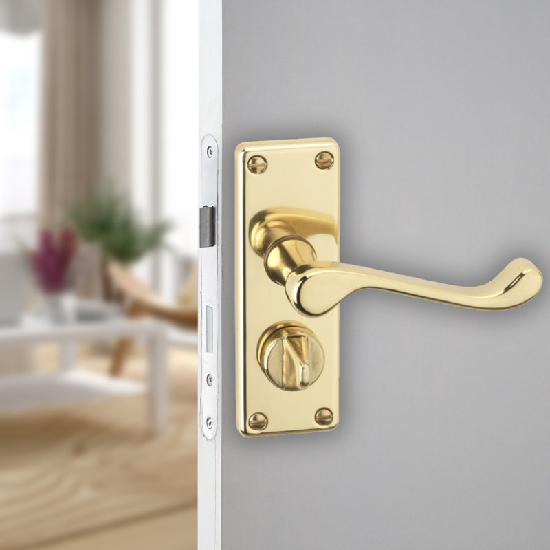 Victorian Scroll Door Handles Set, Polished Brass