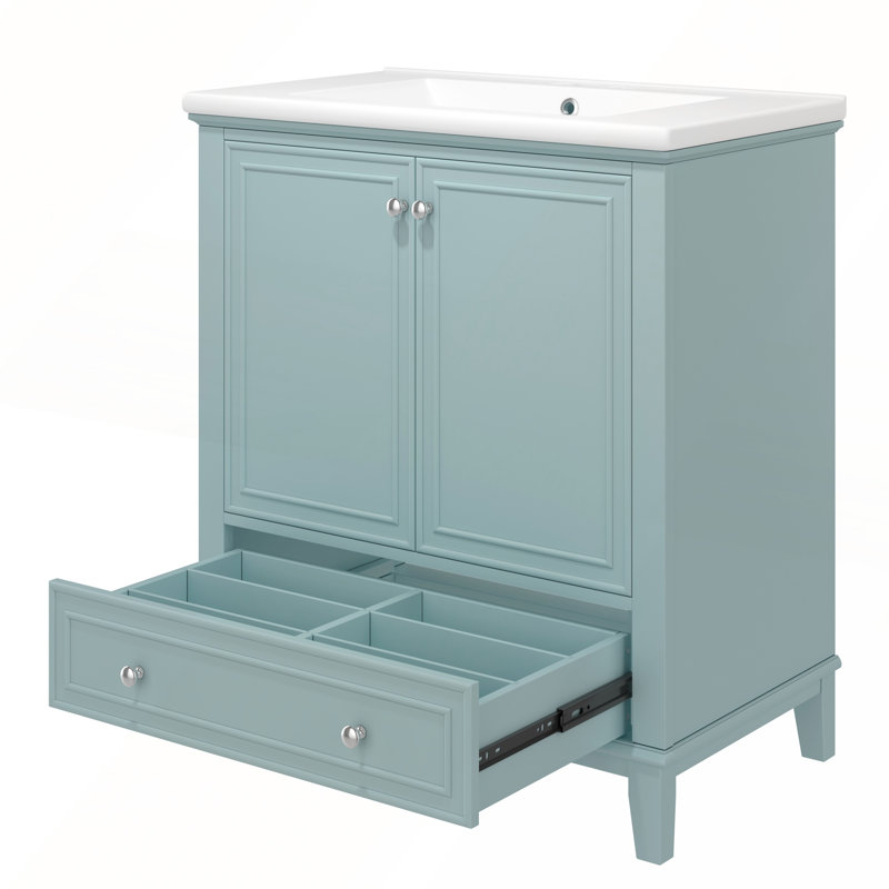 Meuble-lavabo 30 po avec lavabo et armoire de rangement multifonctionnelle, Vert