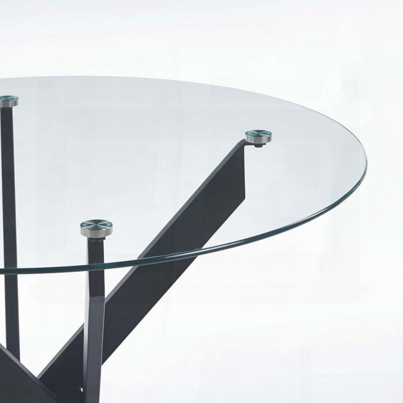Table de salle à manger noire avec pieds croisés et verre trempé - moderne, Noir