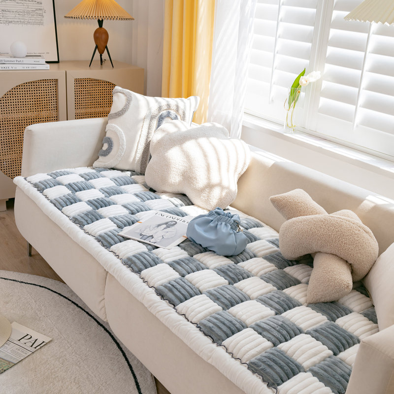 Housse pour canapé en velours côtelé doux, H 1,3 po x l 59 po x P 27,5 po, Velours côtelé gris / blanc