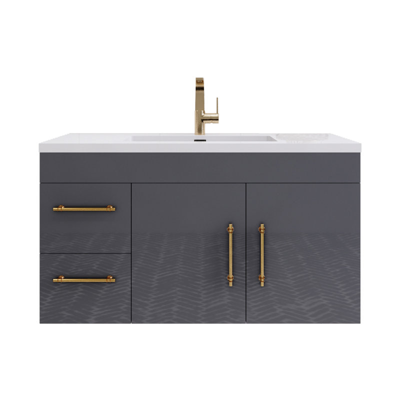 41.75'' Single Bathroom Vanity with Acrylic Top, Gloss Gray
