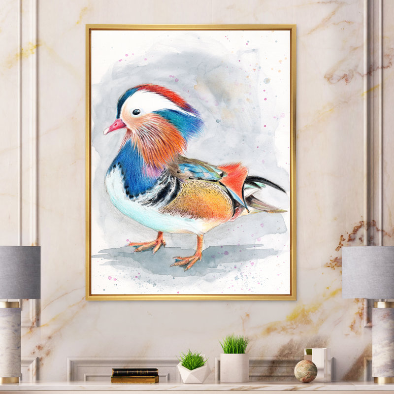 «Colorful Mandarin Duck», reproduction sur toile, H 40 po x l 30 po x P 1,5 po, Cadre flottant doré