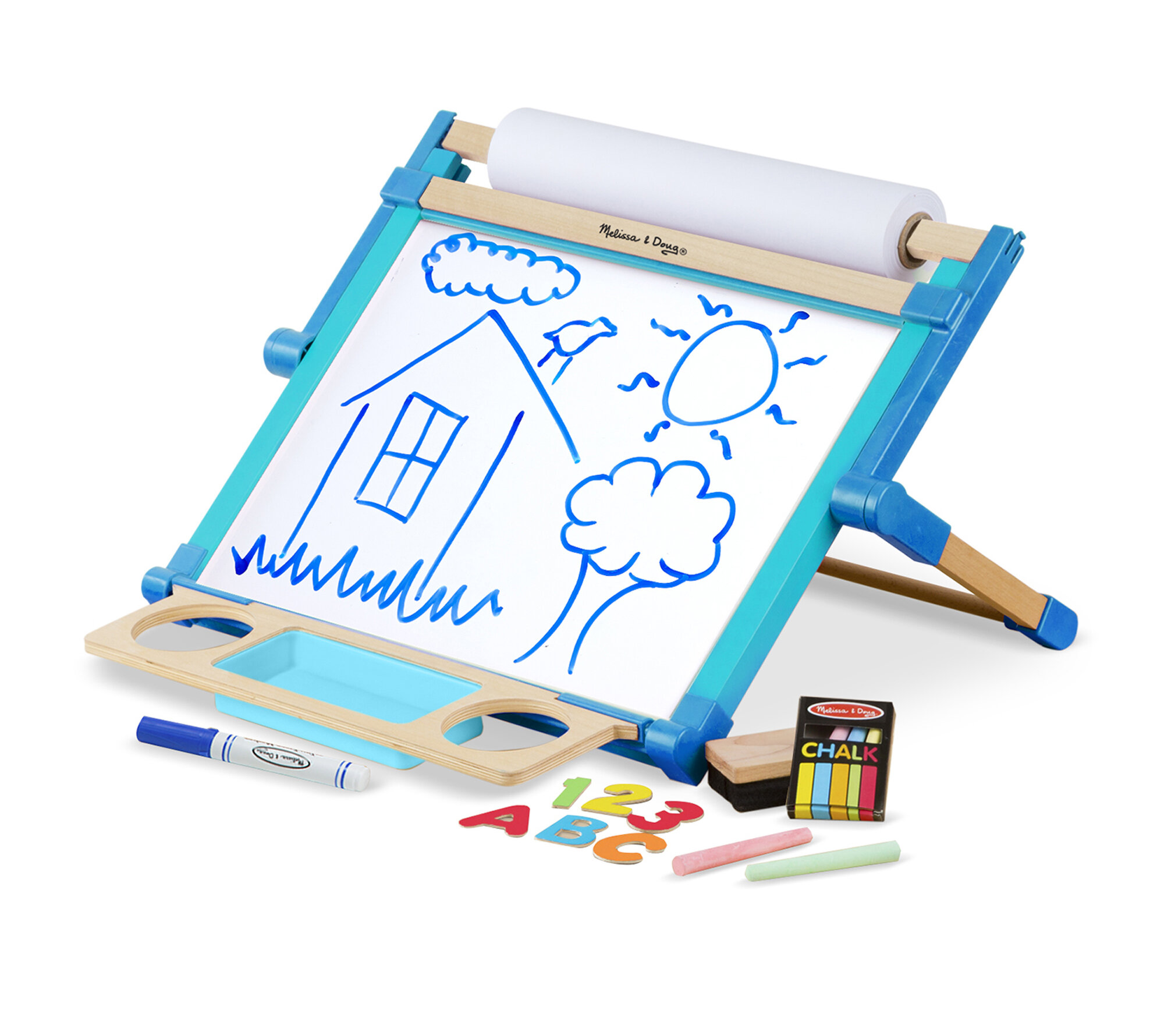 Outdoor/Indoor Classroom Wooden Easel with 2- Blue Paint Tra