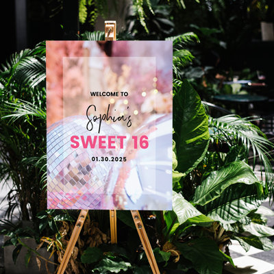 Grande enseigne de bienvenue sur mesure Sweet 16, thème disco, affiche sur toile pour décoration de fête, paq. 1