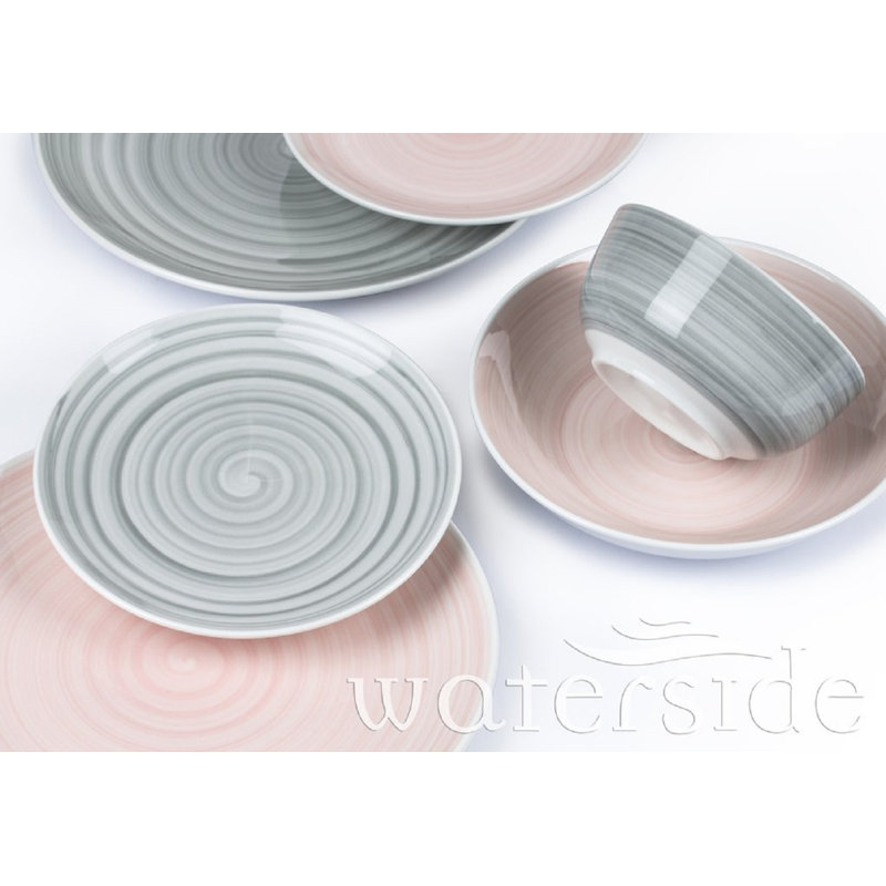 Waterside 24pc Grey and Pink Spinwash Dinner Set