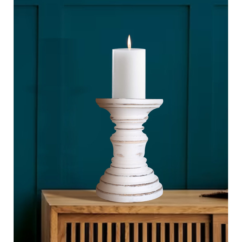 Wood Tabletop Candlestick, 19cm H x 12cm W x 12cm D