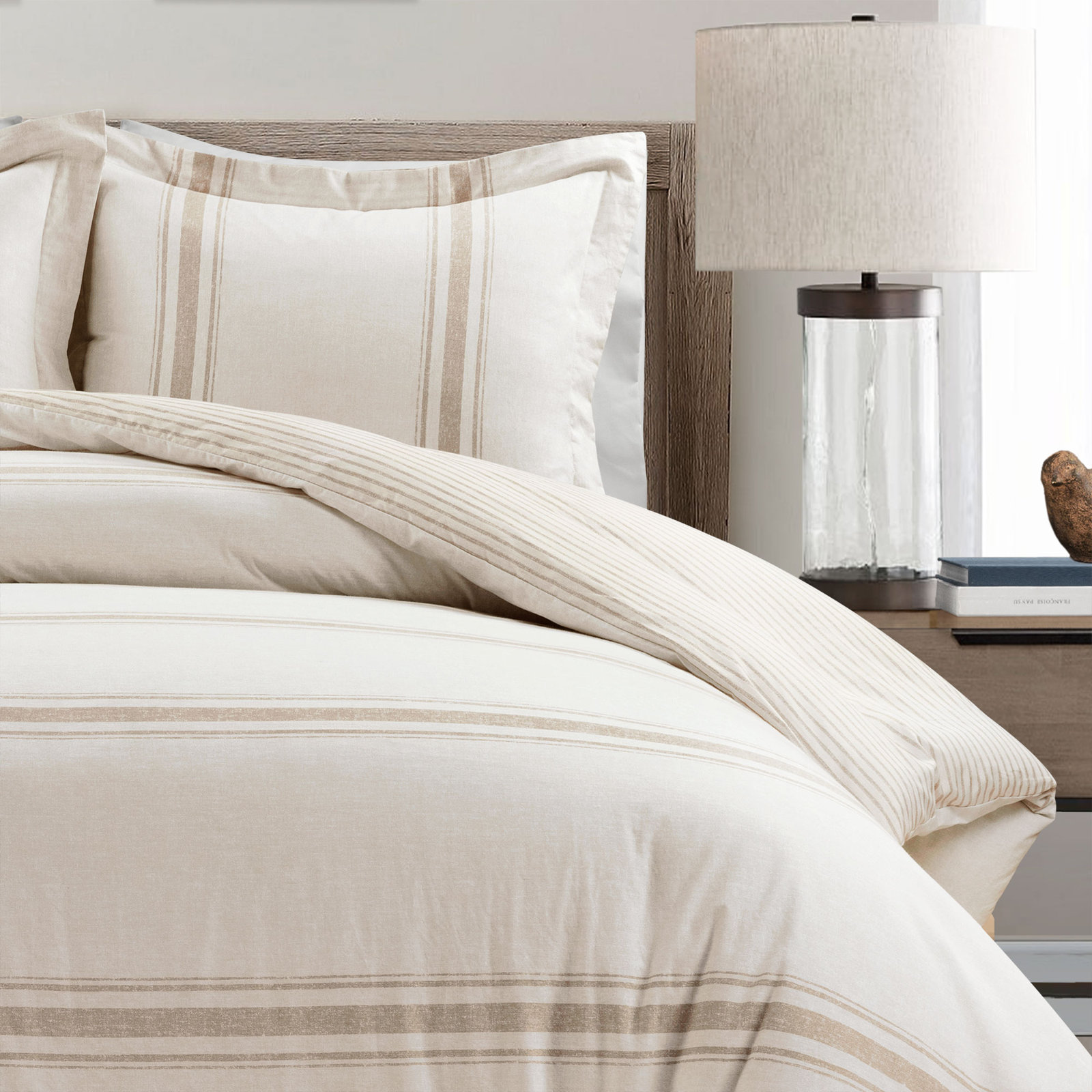 Standard Cotton 460 TC Reversible 3 Piece Duvet Cover Set, King Duvet Cover + Standard 2 Shams, Neutral