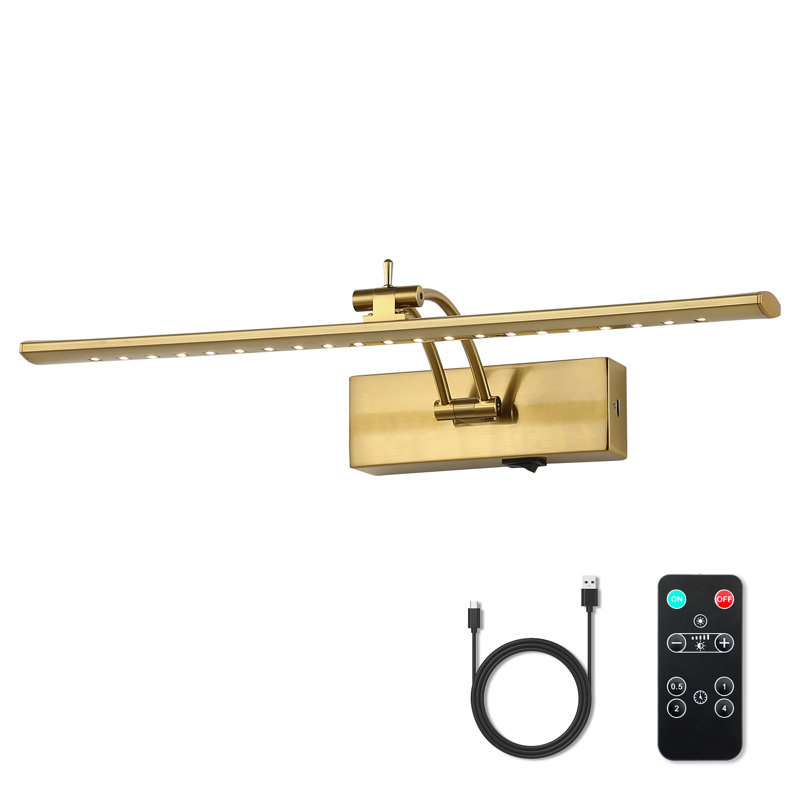 15.94 in. LED Picture Light with Remote Control Dimmable Single Color Temperatures 3000K Rotatable and Timer, Brass