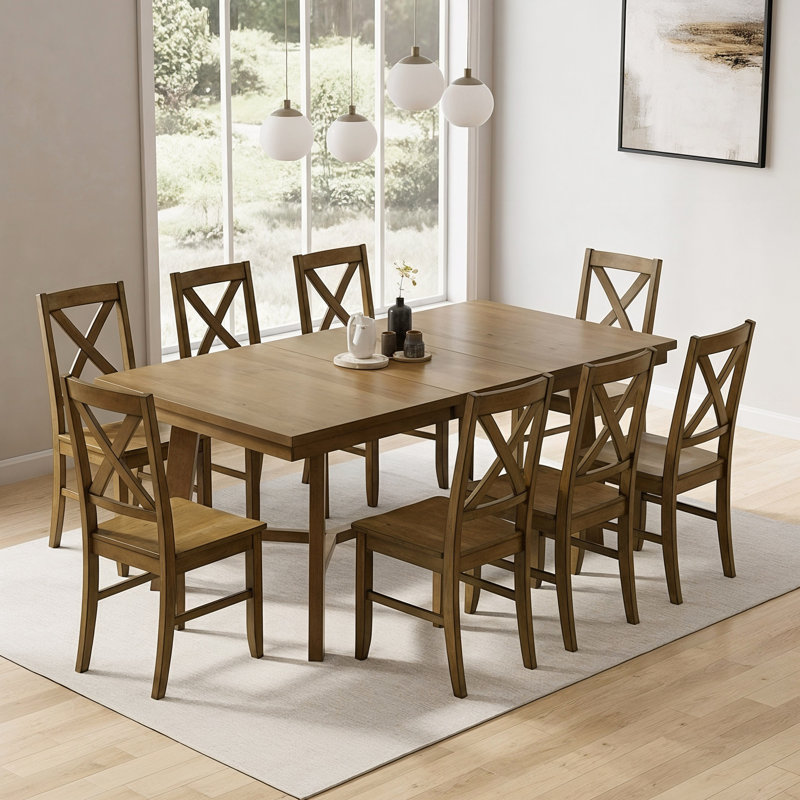  Alderon Modern Solid Wood Extendable Rectangular Dining Table, Brown
