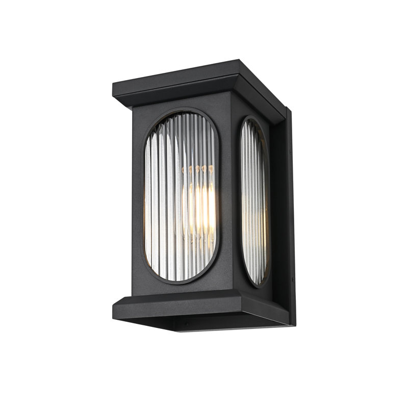 Sevyn Outdoor Wall Sconce in Black, 14" H x 8" W x 9" D