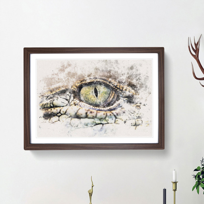 Crocodile Eye - Single Picture Frame Painting on MDF, Walnut Framed, 36cm H x 48cm W x 2cm D
