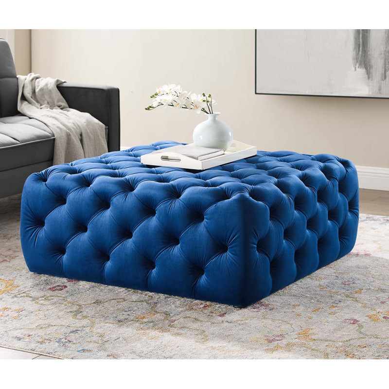 Grand repose-pieds carré en velours Carson Carrington Ullervad par Modway, Bleu royal
