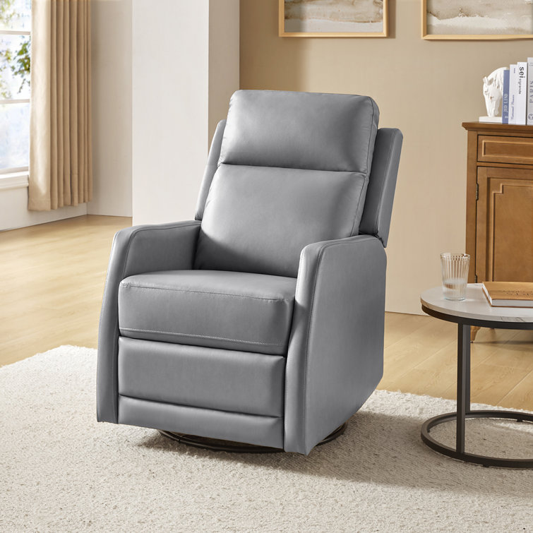 McGuffey Faux Leather Swivel Rocker Recliner with Metal Base
