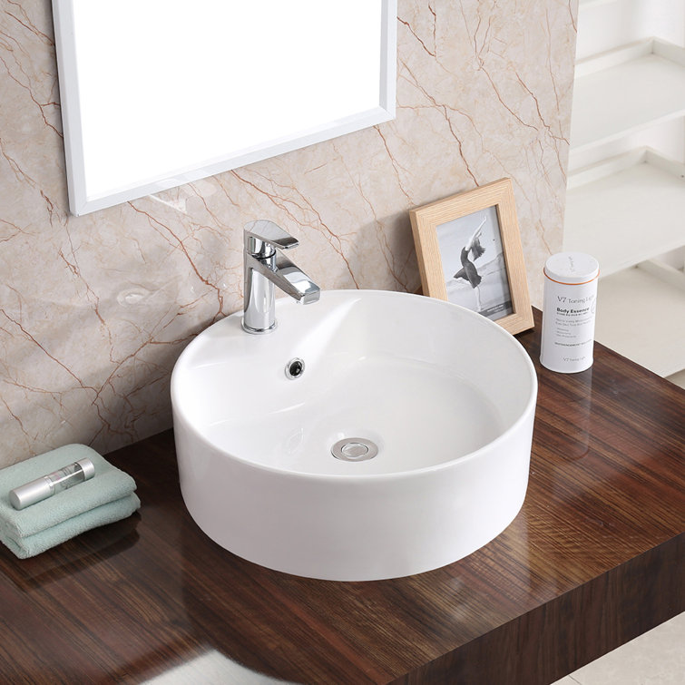 Karran Valera 18 In. Vitreous China Round Vessel Bathroom Sink With Overflow Drain