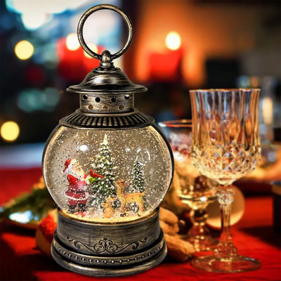 Lanterne de Noël en forme de globes de neige de 10 po, lanterne de boule à neige musicale décorations de Noël, lanterne tournante élan père Noël, cadeaux de Noël