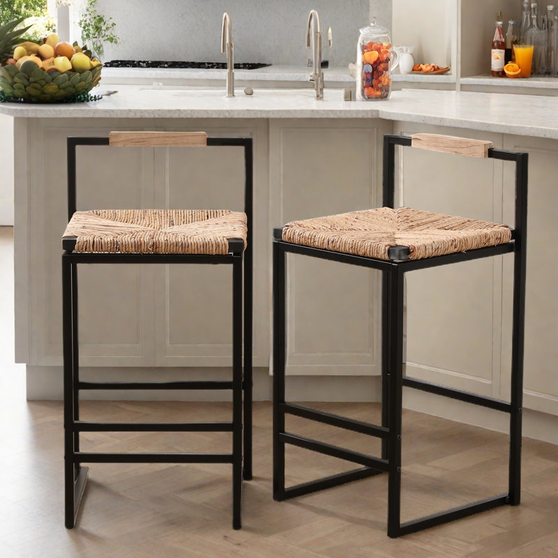 Ensemble de 2 tabourets de bar en papier avec dossier et repose-pieds