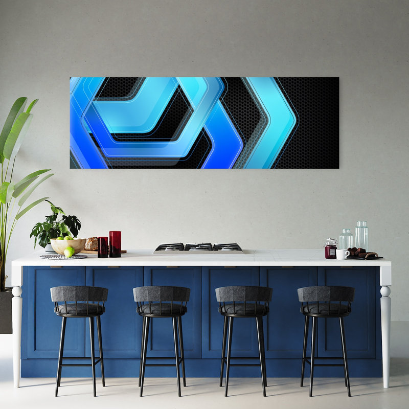 Art mural géométrique abstrait géométrique bleu dynamique, H 60 po x l 20 po