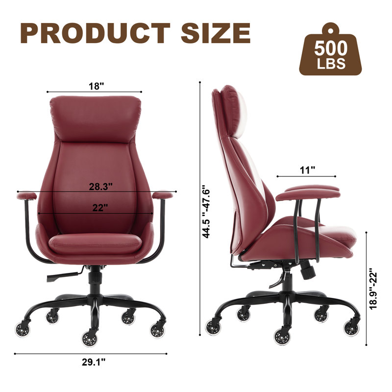 High-Quality PU Leather Office Chair with Premium Durable Construction, Silent Wheels, Easy Assembly, Red, Red