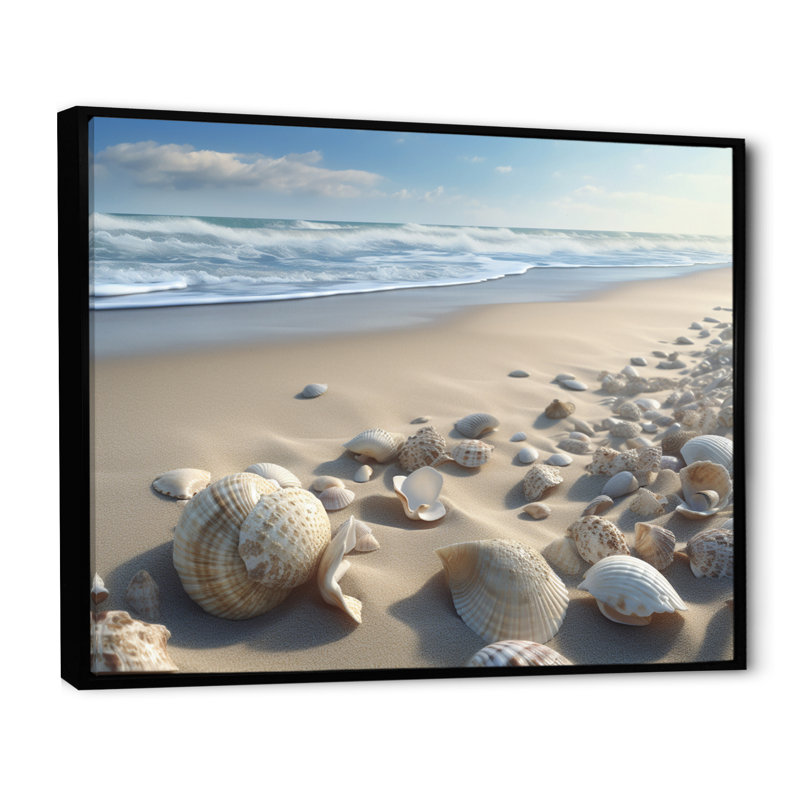 Seaside Seashell Treasures VI - Imprimé, H 24 po x l 32 po x P 1 po, Cadre flottant noir