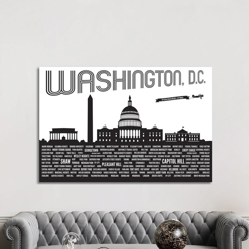Washington DC Neighbours - Reproduction d'art textuel sur toile tendue, H 18 po x l 26 po x P 1,5 po