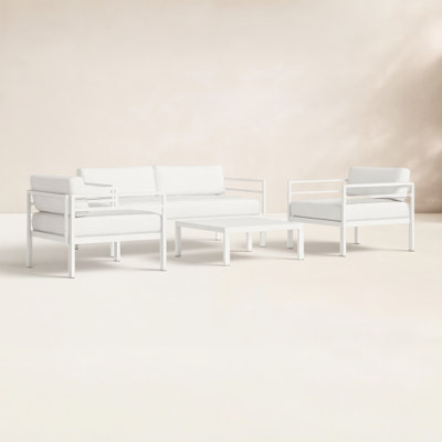  Nixon 4-Person Outdoor Patio Conversation Set with Cushions – Aluminum Frame Seating Set for Backyard, Patio, Deck & Garden - White