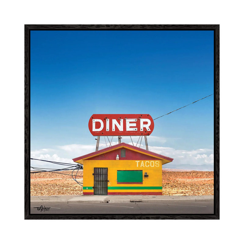 Main Street Diner 1 Piece Wall Art on Canvas, 45.72 cm H x 45.72 cm W, Black Floater Framed