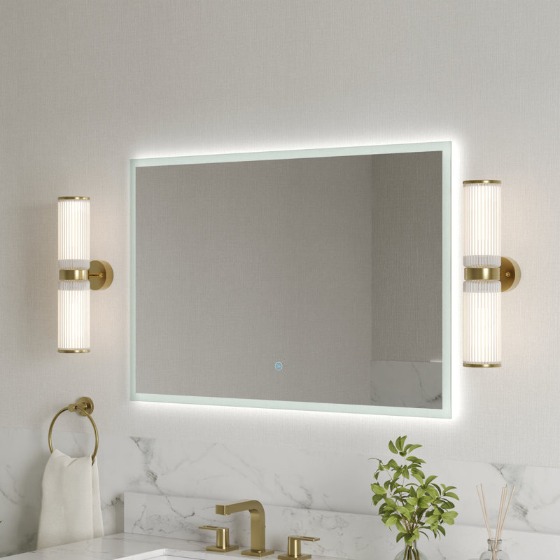 Miroir de salle de bain anti-buée 36 po x l 24 po avec fonction de mémorisation, DEL à 3 couleurs à intensité variable