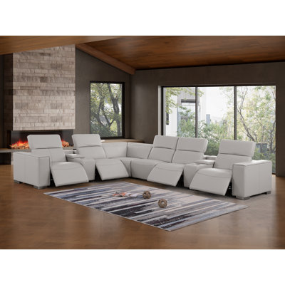Luxurious Genuine Leather 8-Piece Sectional With 4 Power Reclining Seats & Power Headrest