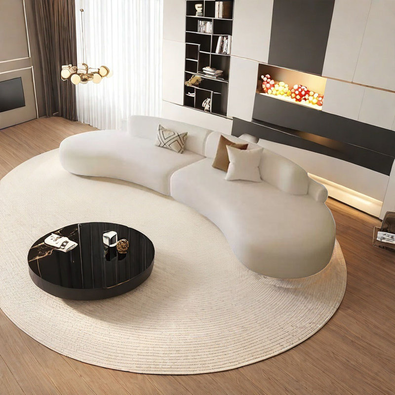 Canapé de style crème semi-circulaire à arc, 4, H 27,56 po x l 118,11 po x P 35,43 po