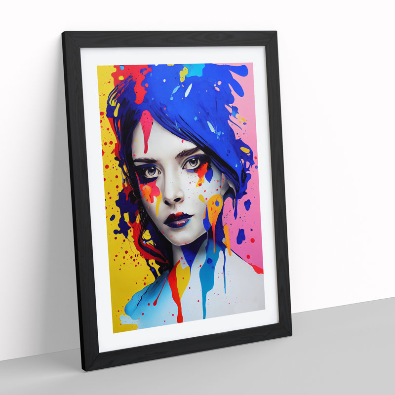 Paint Splashed Woman - Single Picture Frame Painting, 34cm H x 25cm W x 2cm D, Black