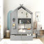 Lit double en bois avec 2 tiroirs, lit pour enfant avec tablette de rangement, gris-791963244