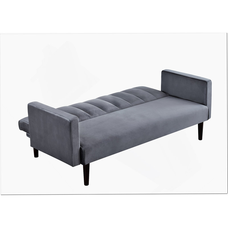 72" Velvet Convertible Futon Sofa Bed - Full Out Twin Sleeper Couch W/Channel Stitch, Wood Frame & High-Density Foam - Space-Saving For Apartments/Dorms, Grey