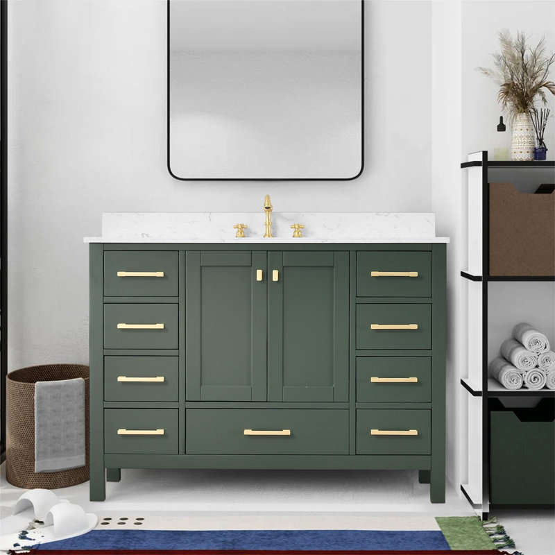 48-inch Bathroom Vanity With Engineered Stone Top, Green, Gold