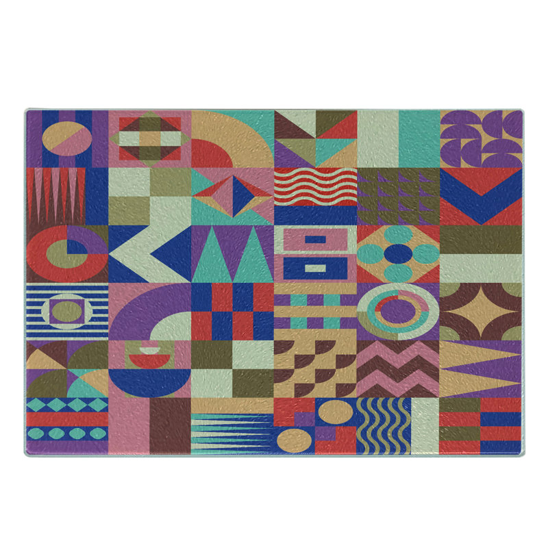 Ambesonne Geometric Tempered Glass Cutting Board Patchwork Mosaic Tile Multicolor