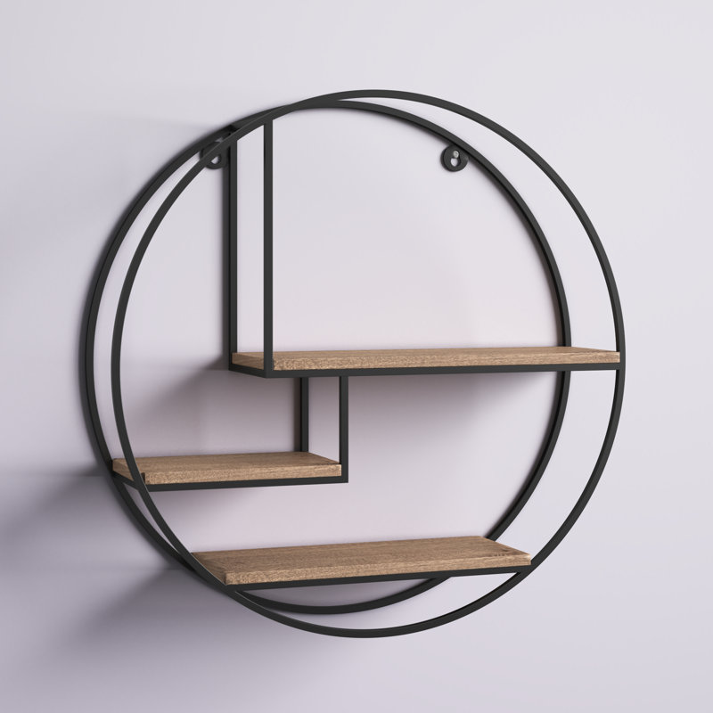 Étagère murale circulaire en bois massif de 3 pièces Aberdeen, Noir
